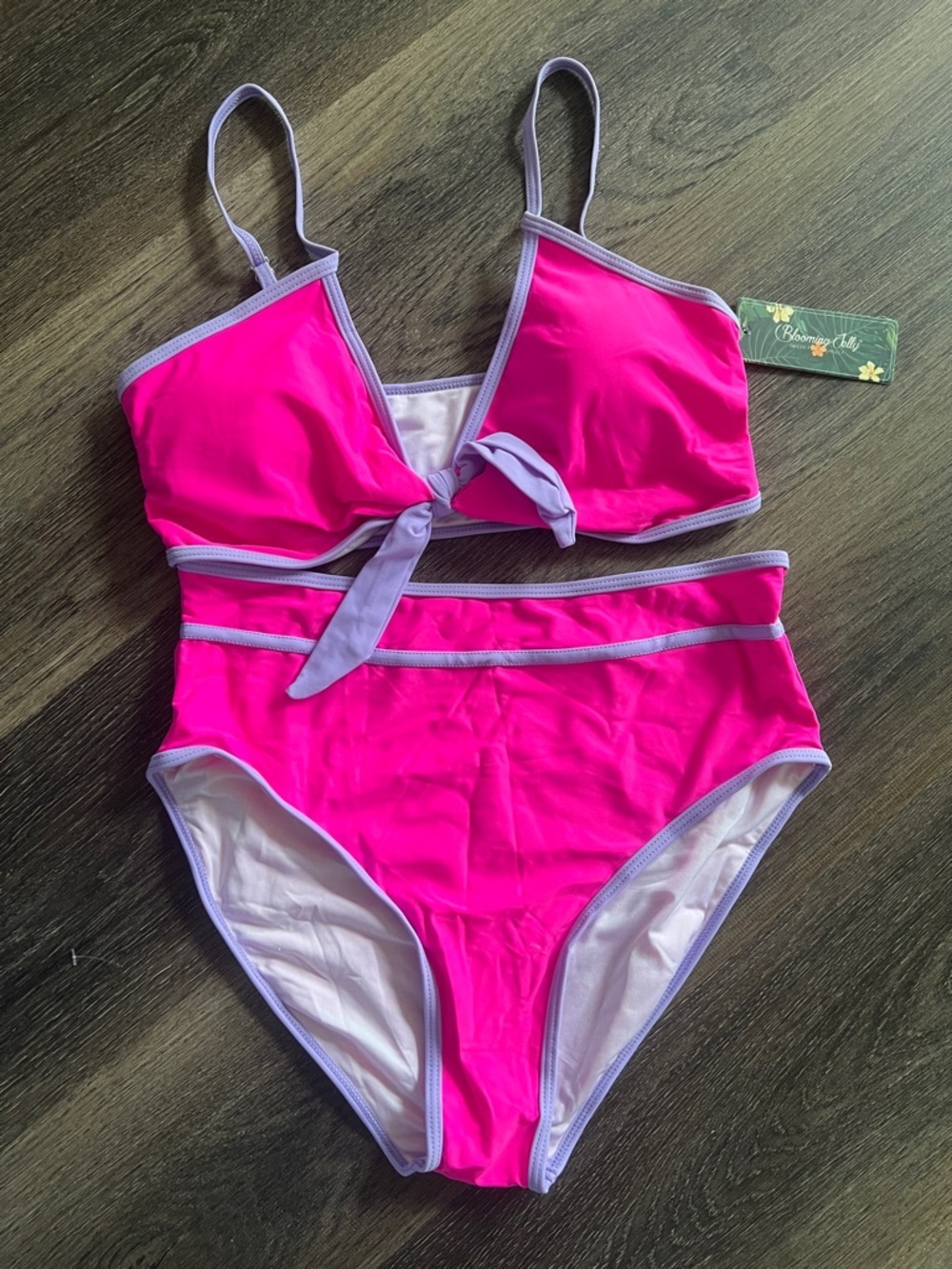 (12) NWT Blooming Jelly Hot Pink One-Piece Swimsuit with Lavender Trim - Picture 2 of 4